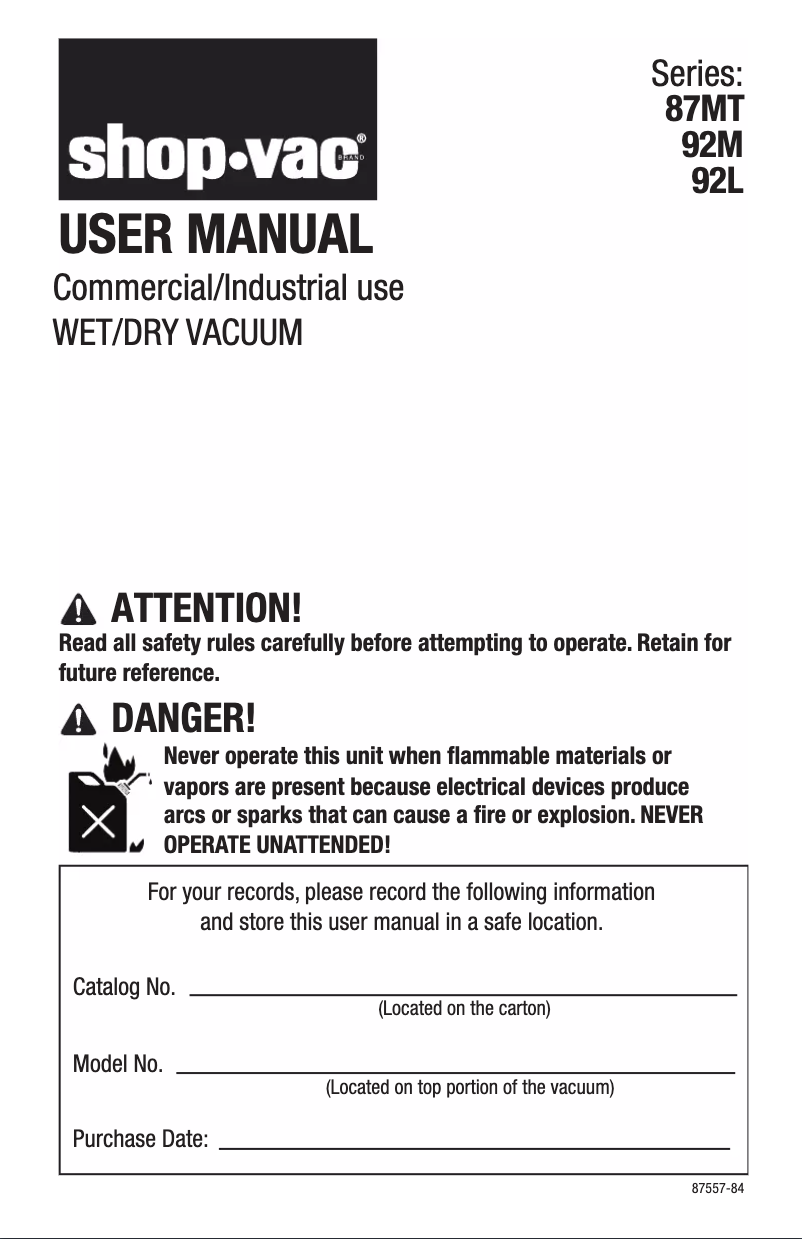 Página 1 del manual Manual de usuario Shop-Vac 92MSQ650