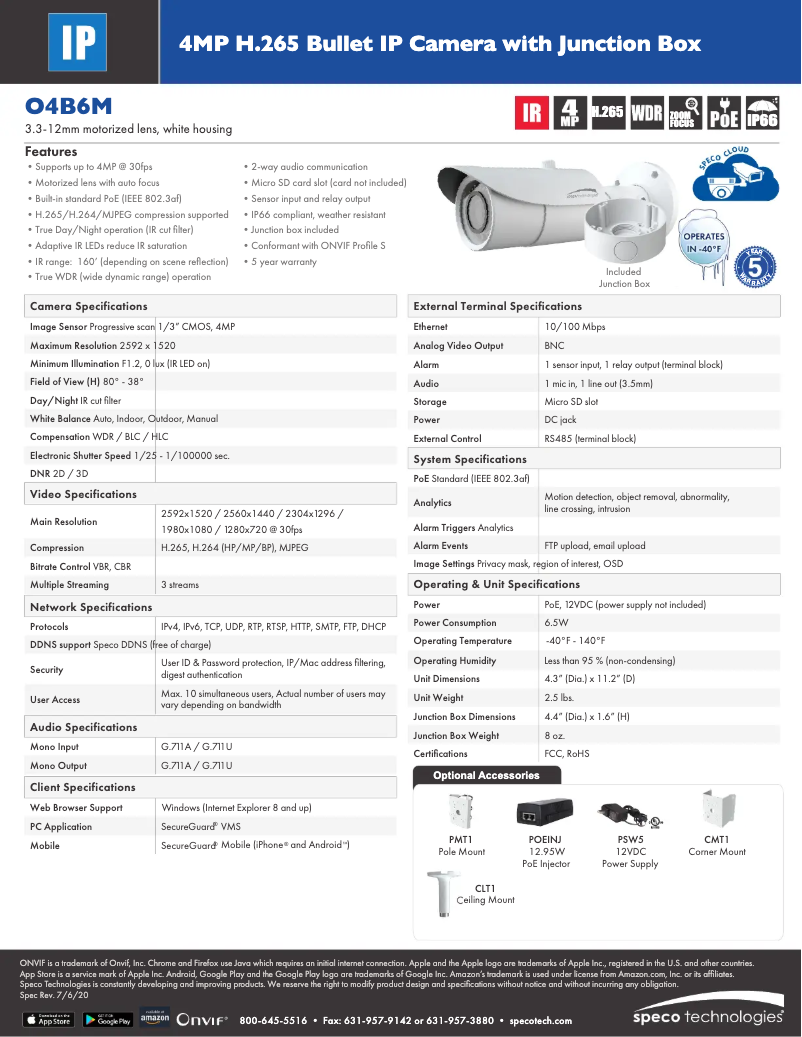 Página nº 1 - Ficha técnica Speco Technologies O4B6M