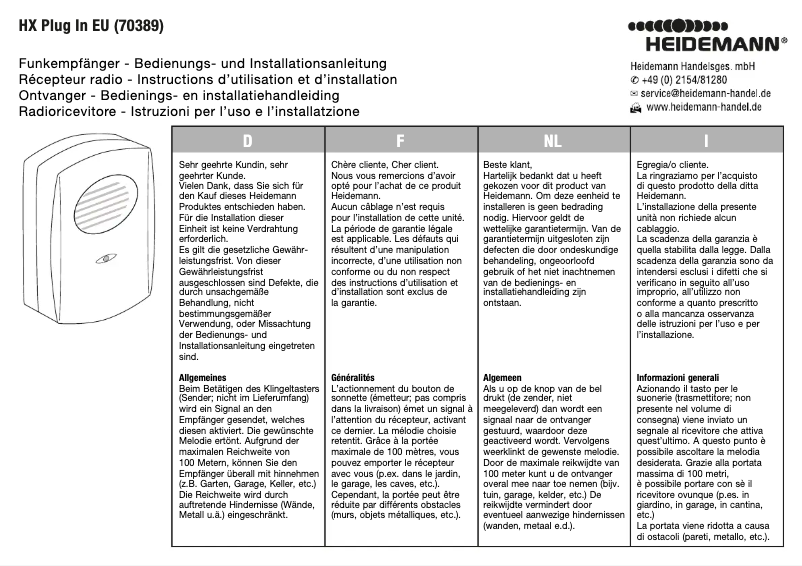 Página 1 del manual Manual de usuario Heidemann HX Plug In EU 70389