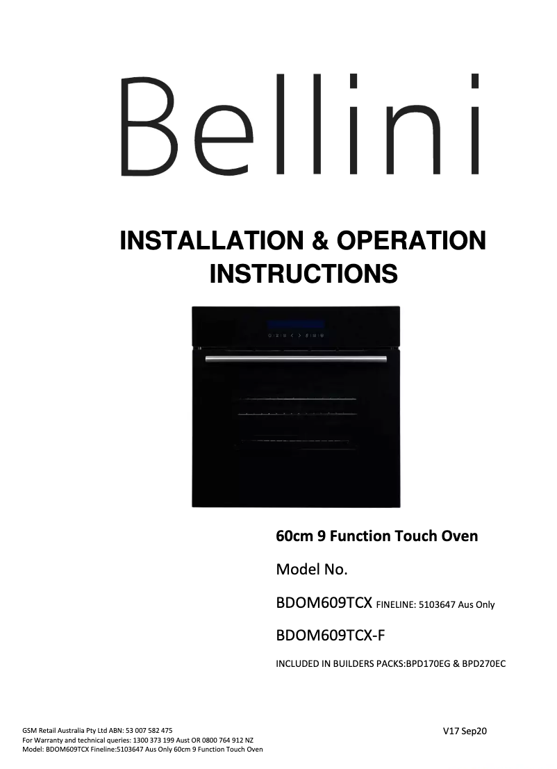 Página 1 del manual Manual de usuario Bellini BDOM609TCX