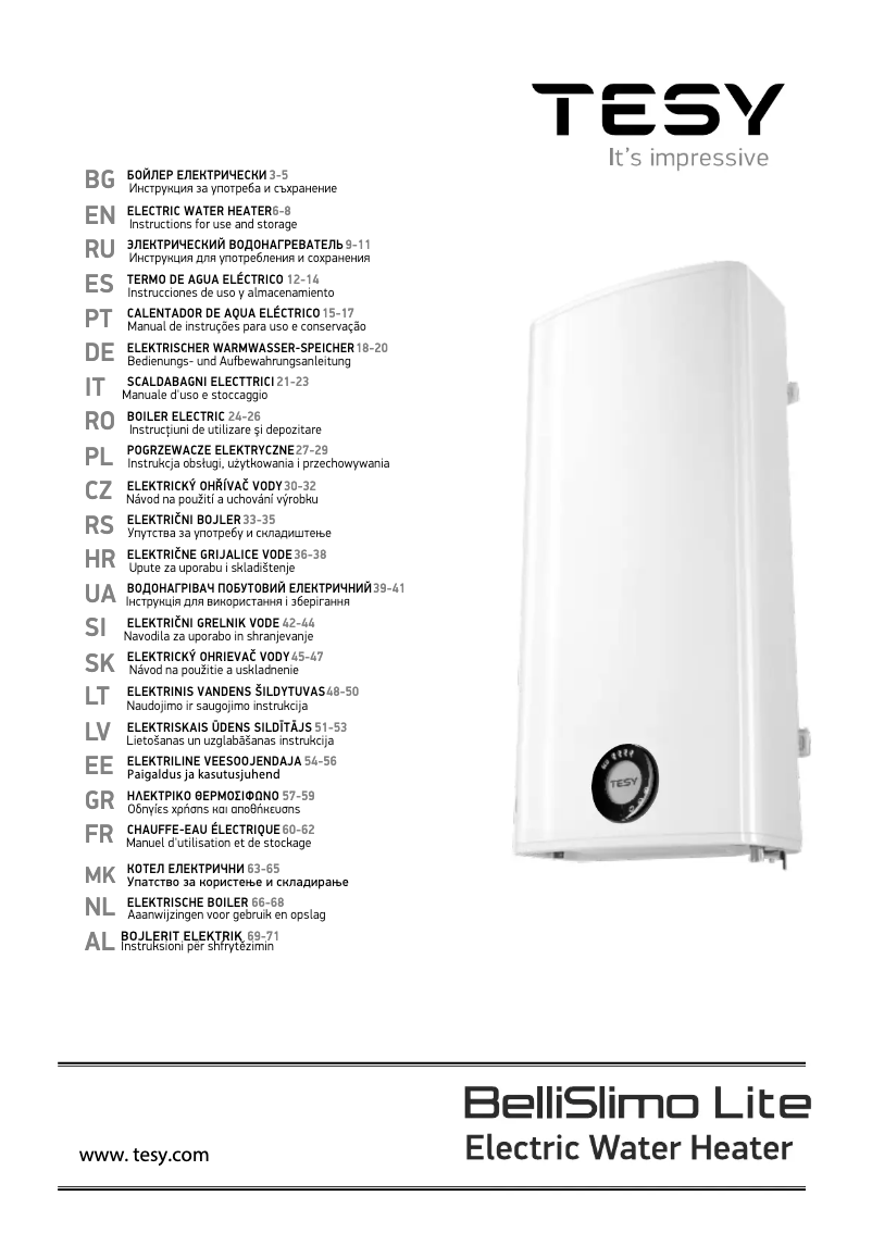 Página 1 del manual Guía de inicio rápido Tesy BelliSlimo Lite 50