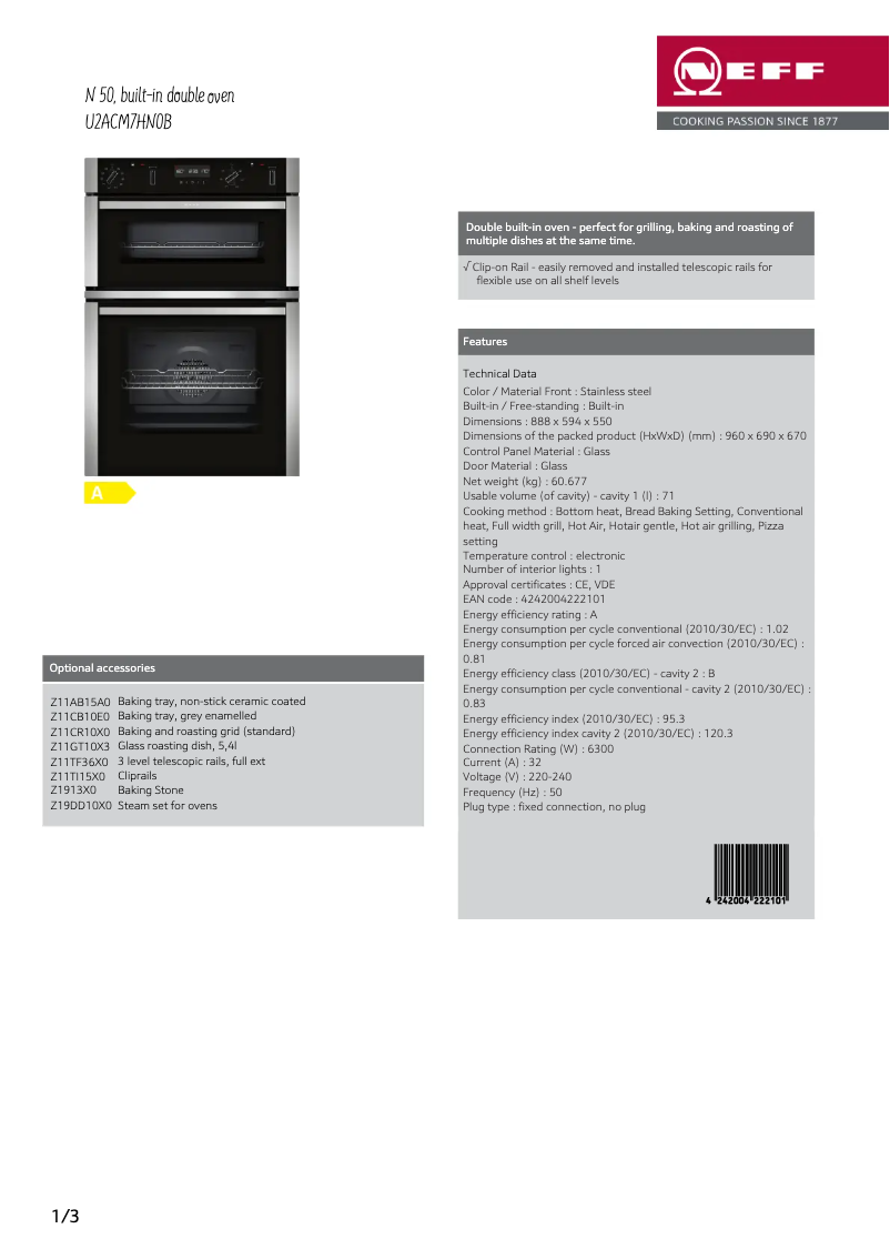 Página 1 del manual Ficha técnica Neff U2ACM7HN0B