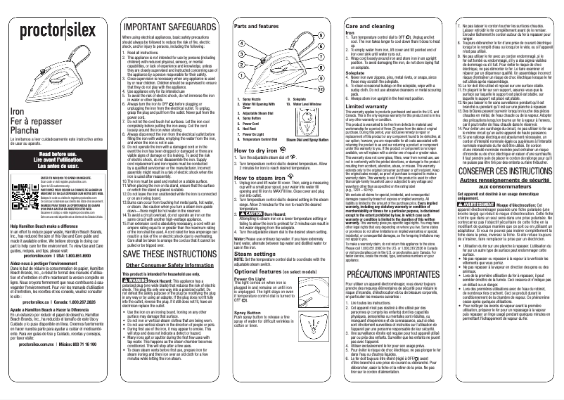 Página 1 del manual Manual de usuario Proctor Silex 17291PS