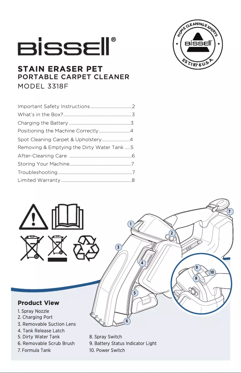Imagen de la primera página del manual del dispositivo Stain Eraser Pet 3318F