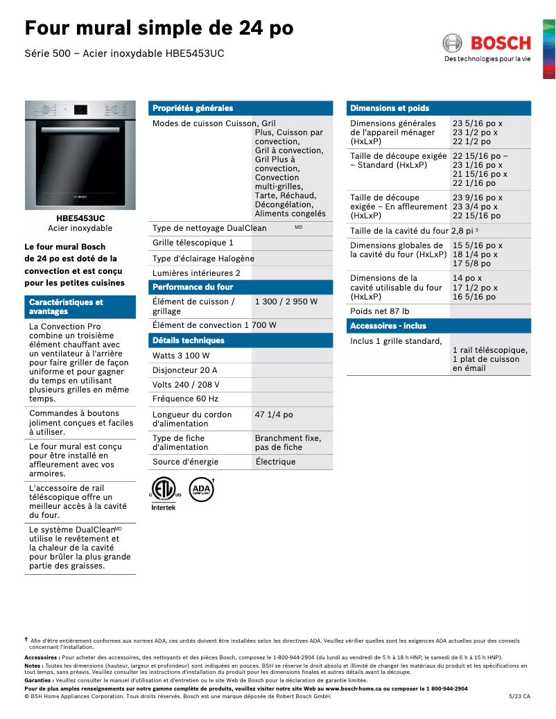 Página nº 1 - Ficha técnica Bosch HBE5453UC