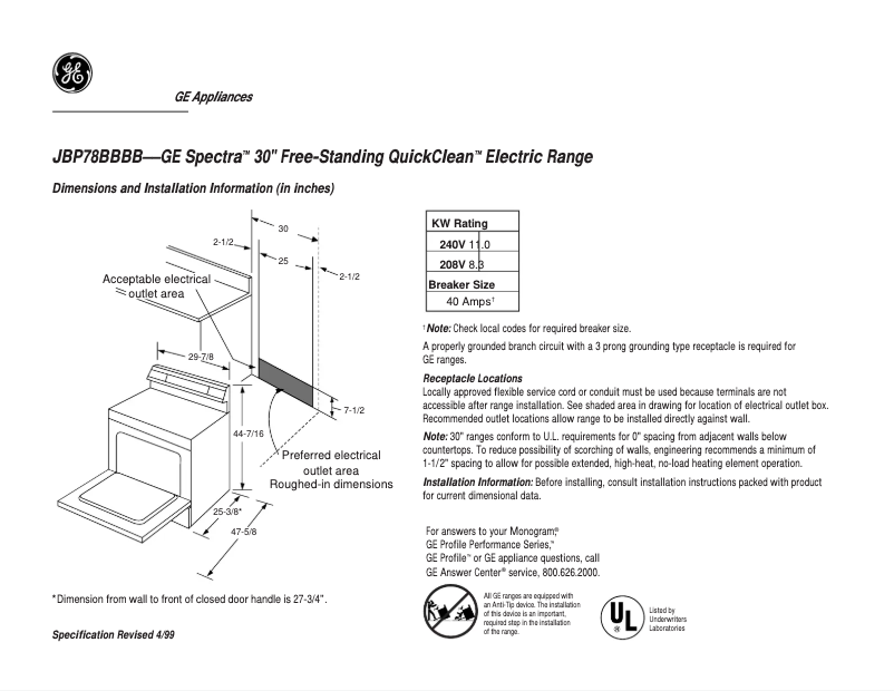 Imagen de la primera página del manual del dispositivo Spectra JBP78BBBB