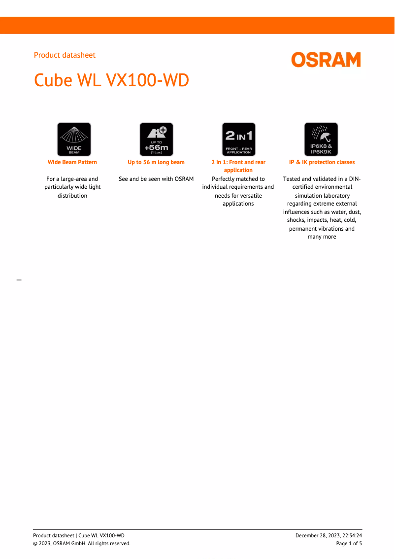 Página 1 del manual Ficha técnica Osram VX100-WD