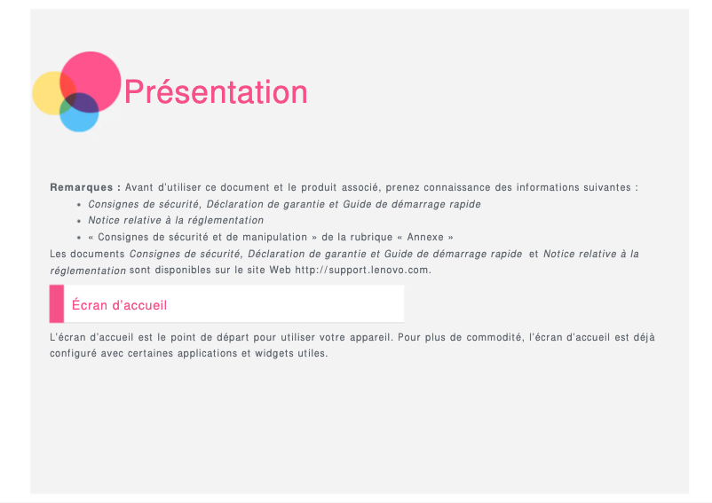 Imagen de la primera página del manual del dispositivo Yoga Tab 2