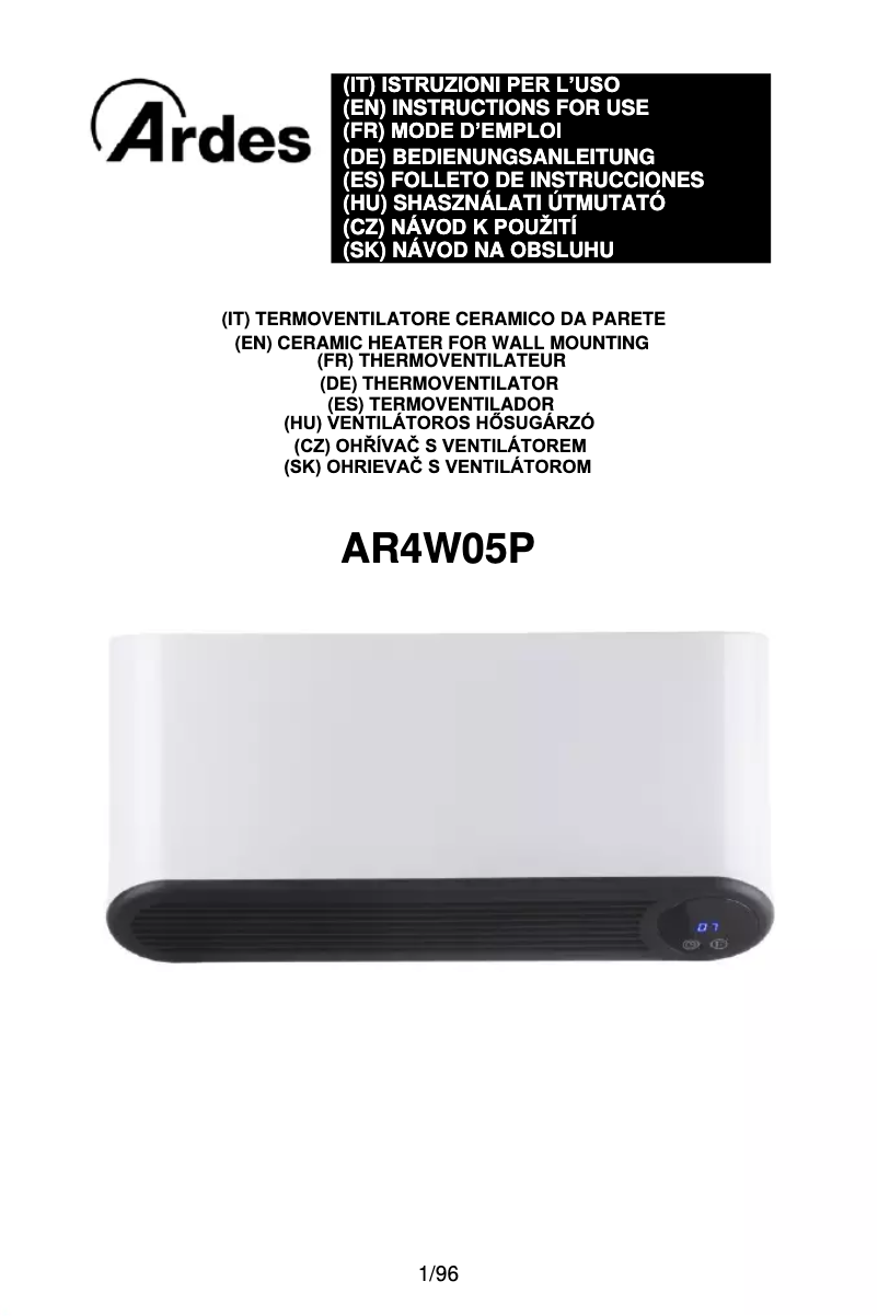 Imagen de la primera página del manual del dispositivo AR4W05P