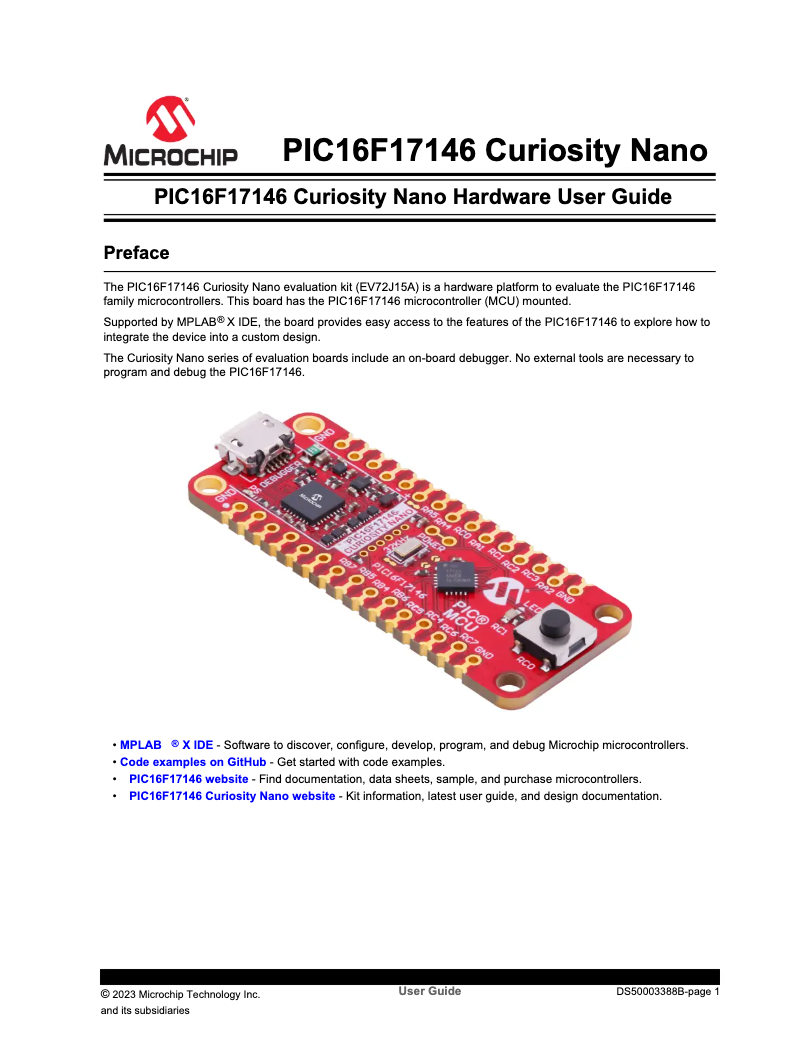 Imagen de la primera página del manual del dispositivo PIC16F17146