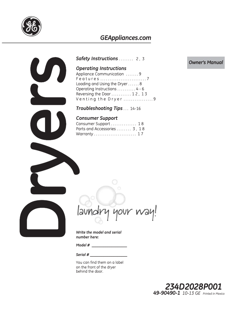 Imagen de la primera página del manual del dispositivo GTDP740GDWW