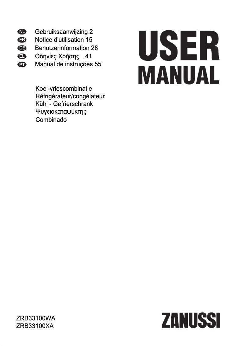 Página 1 del manual Manual de usuario Zanussi ZRB33100WA