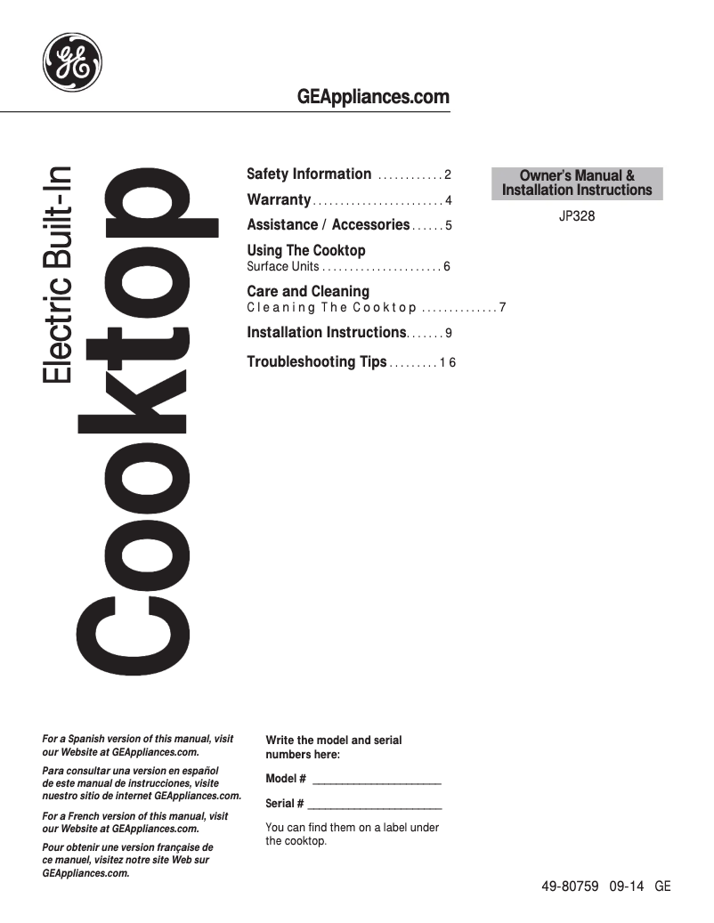 Página 1 del manual Manual de instrucciones GE JP328SKSS