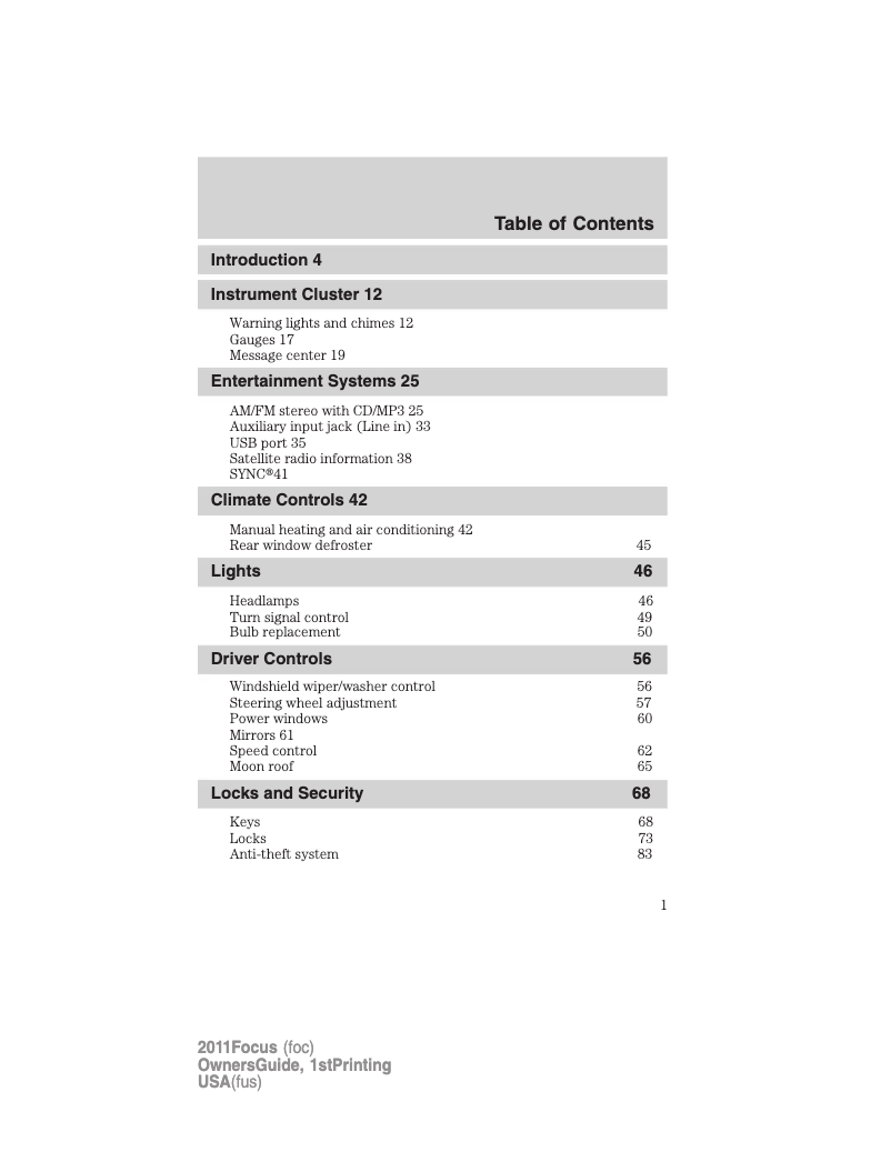 Imagen de la primera página del manual del dispositivo Focus (2011)