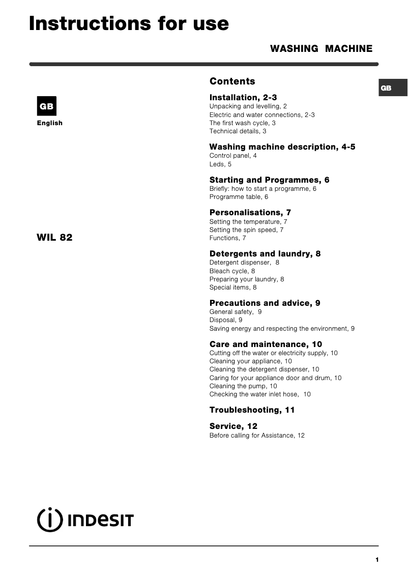 Imagen de la primera página del manual del dispositivo WIL 82