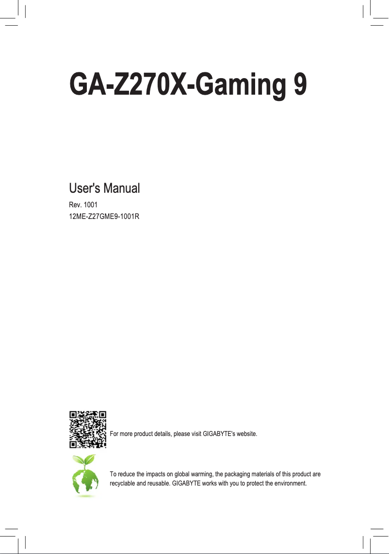 Página 1 del manual Manual de usuario Gigabyte GA-Z270X-Gaming 9
