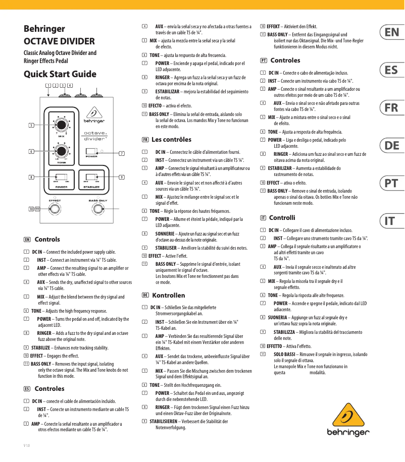 Imagen de la primera página del manual del dispositivo Octave Divider