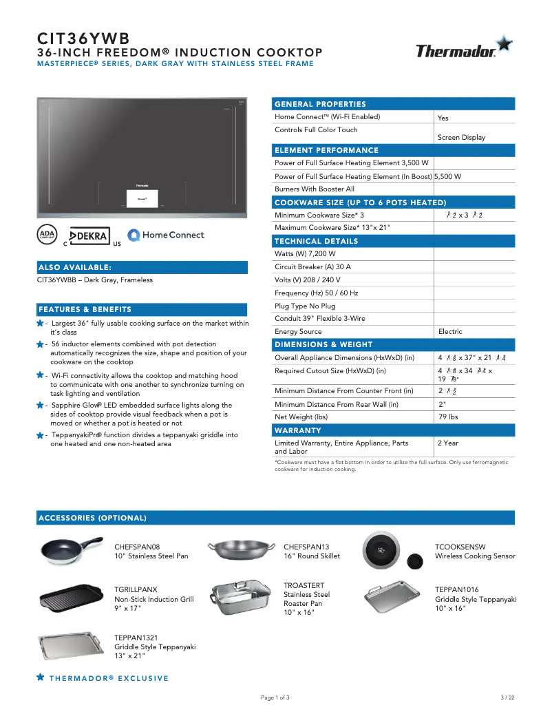 Página 1 del manual Ficha técnica Thermador CIT36YWB