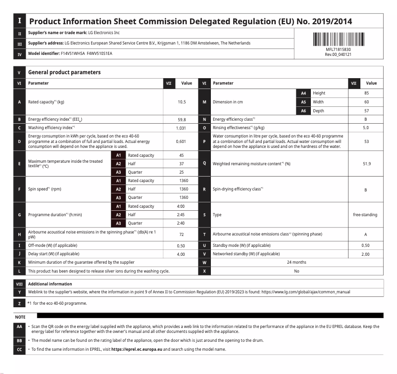 Página 1 del manual Manual de usuario LG F4WV510S1EA
