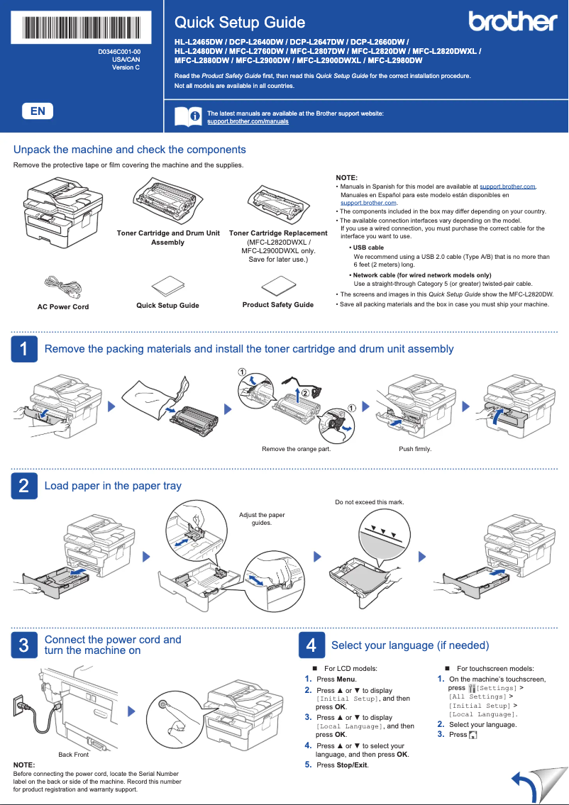 Imagen de la primera página del manual del dispositivo DCP-L2647DW
