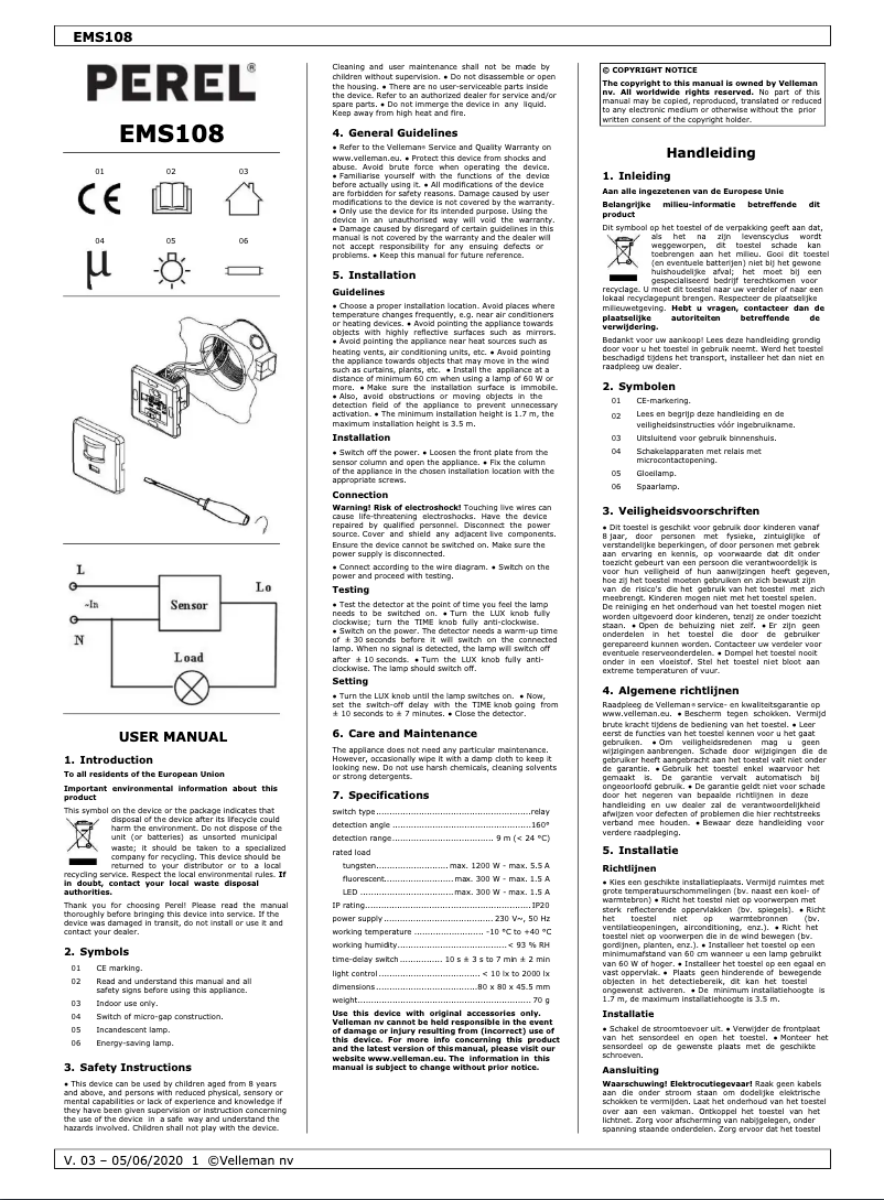 Página 1 del manual Manual de usuario Perel EMS108