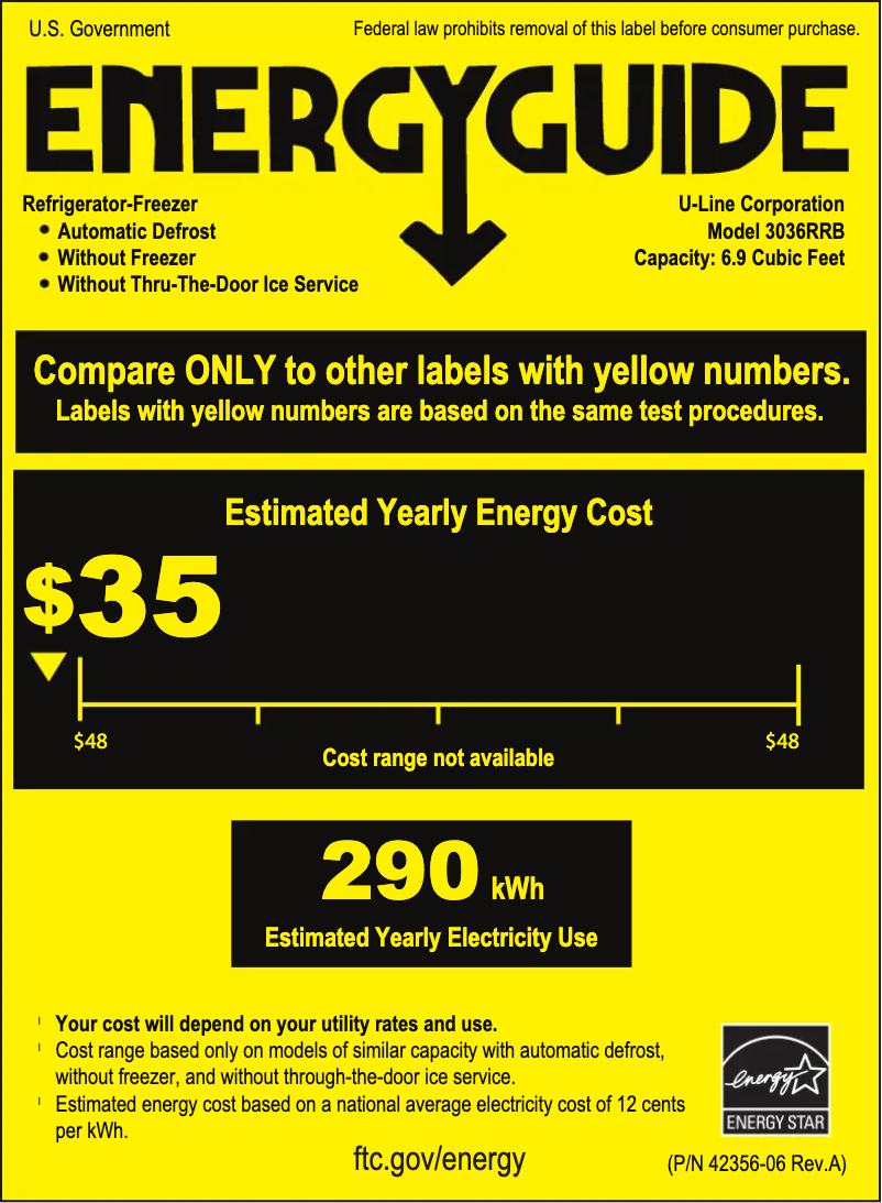 Página nº 1 - Etiqueta energética U-Line U-3036RR