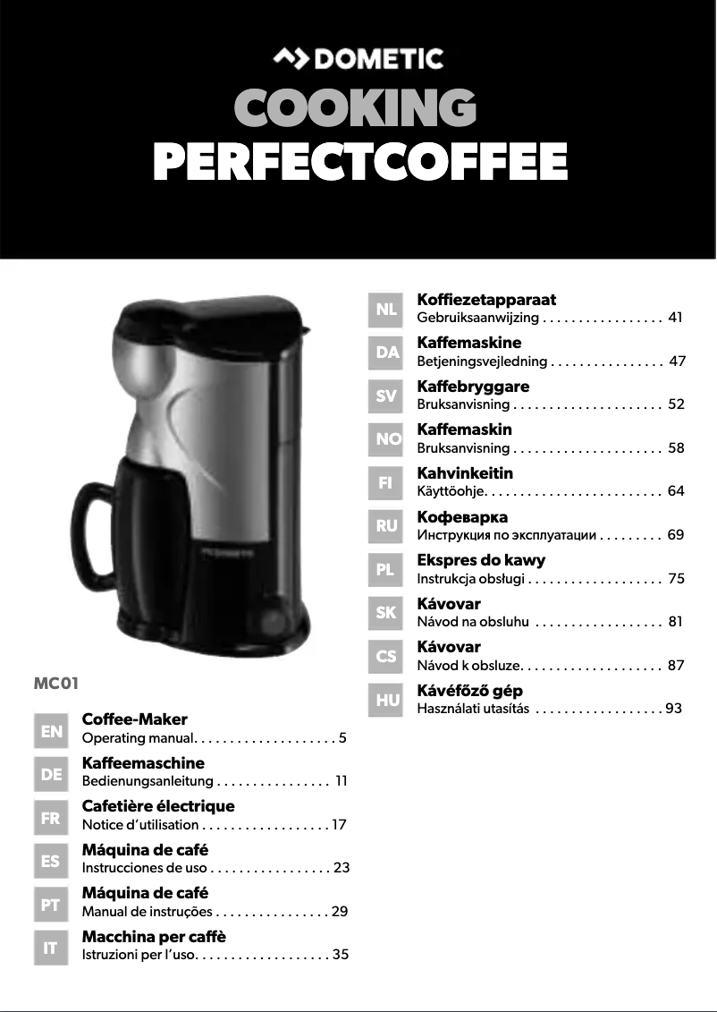 Página 1 del manual Manual de usuario Dometic PerfectCoffee MC01