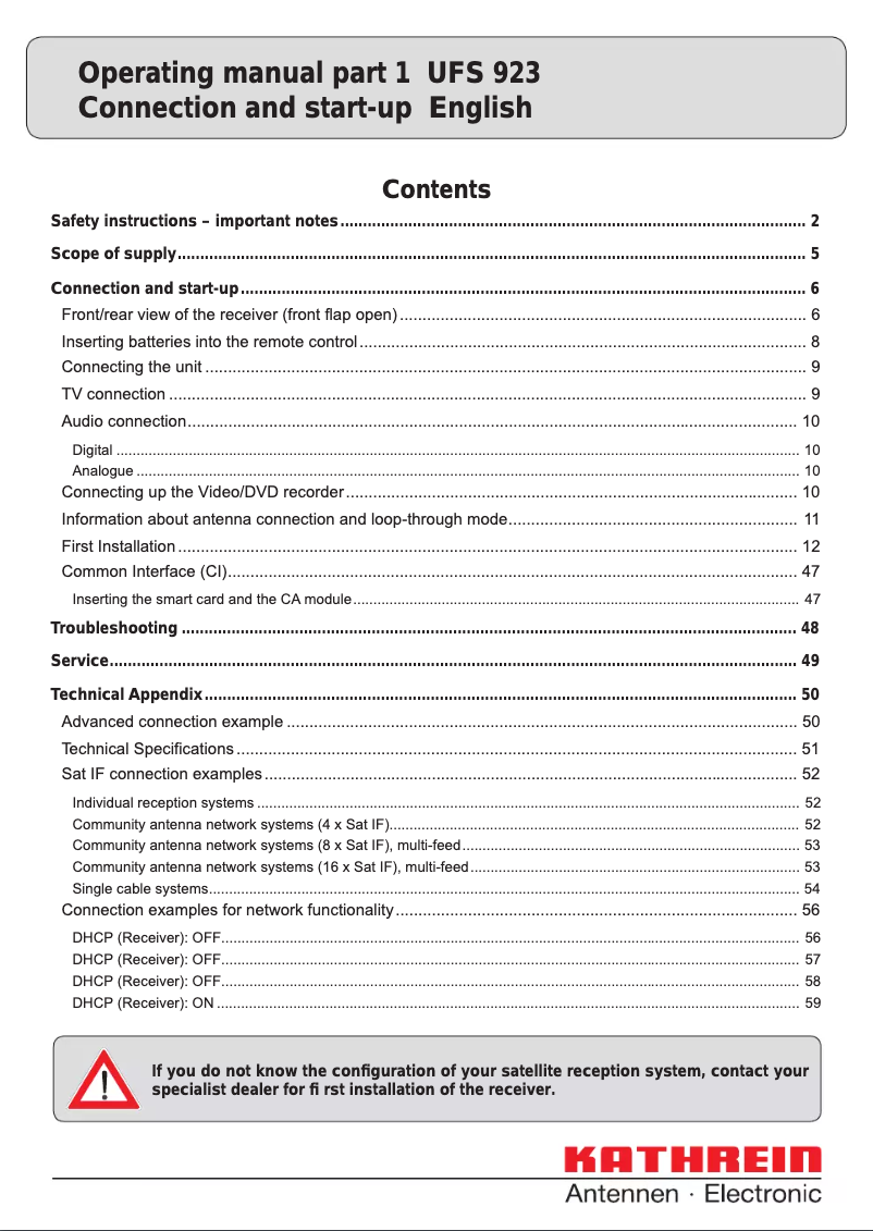 Página nº 1 - Manual de usuario Kathrein UFS 923sw