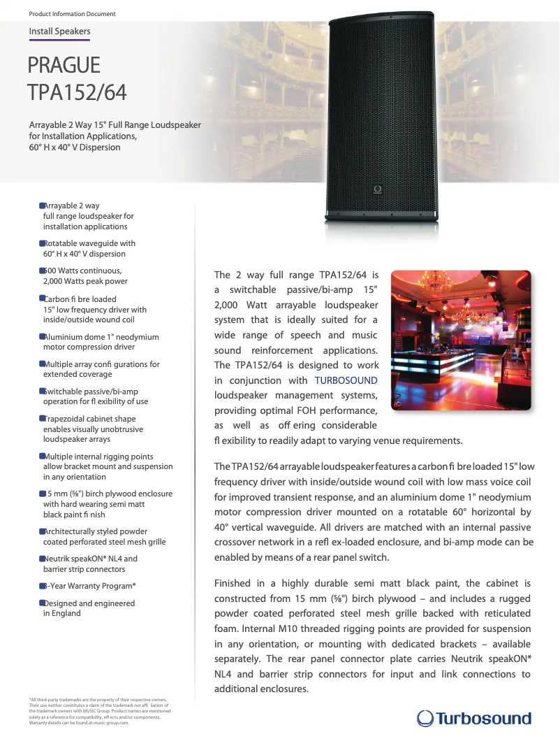 Imagen de la primera página del manual del dispositivo Prague TPA152/64