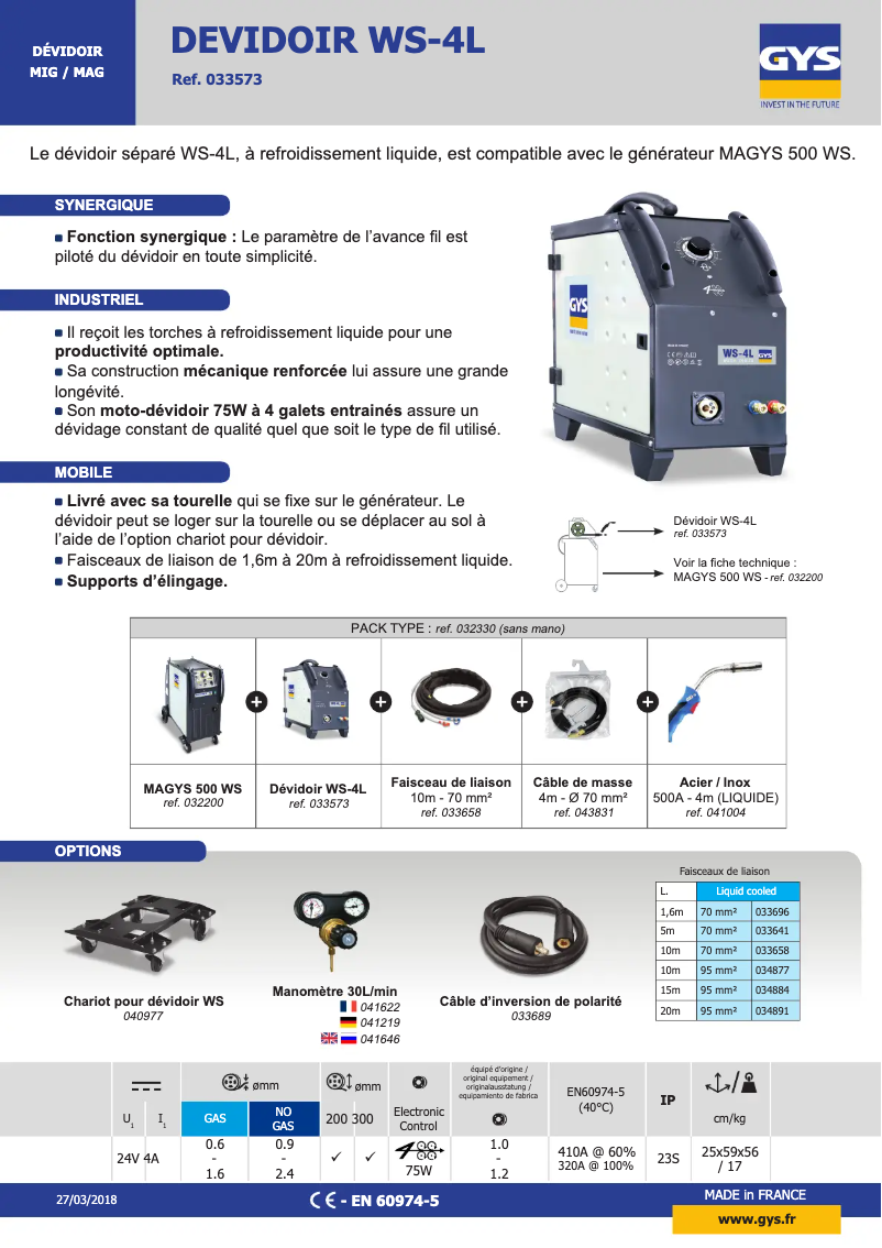 Página 1 del manual Ficha técnica GYS WS-4L