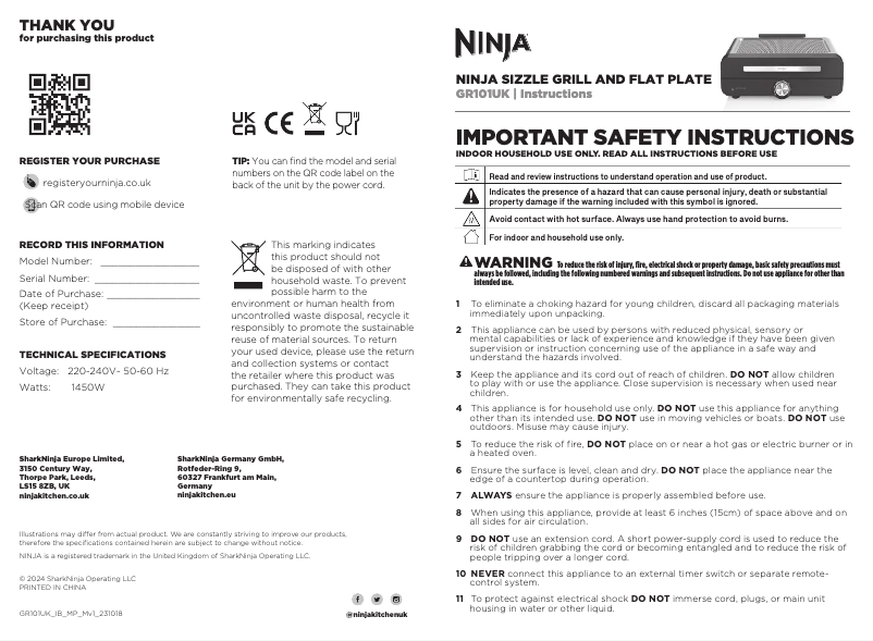 Página 1 del manual Manual de usuario Ninja Ninja Sizzle GR101UK