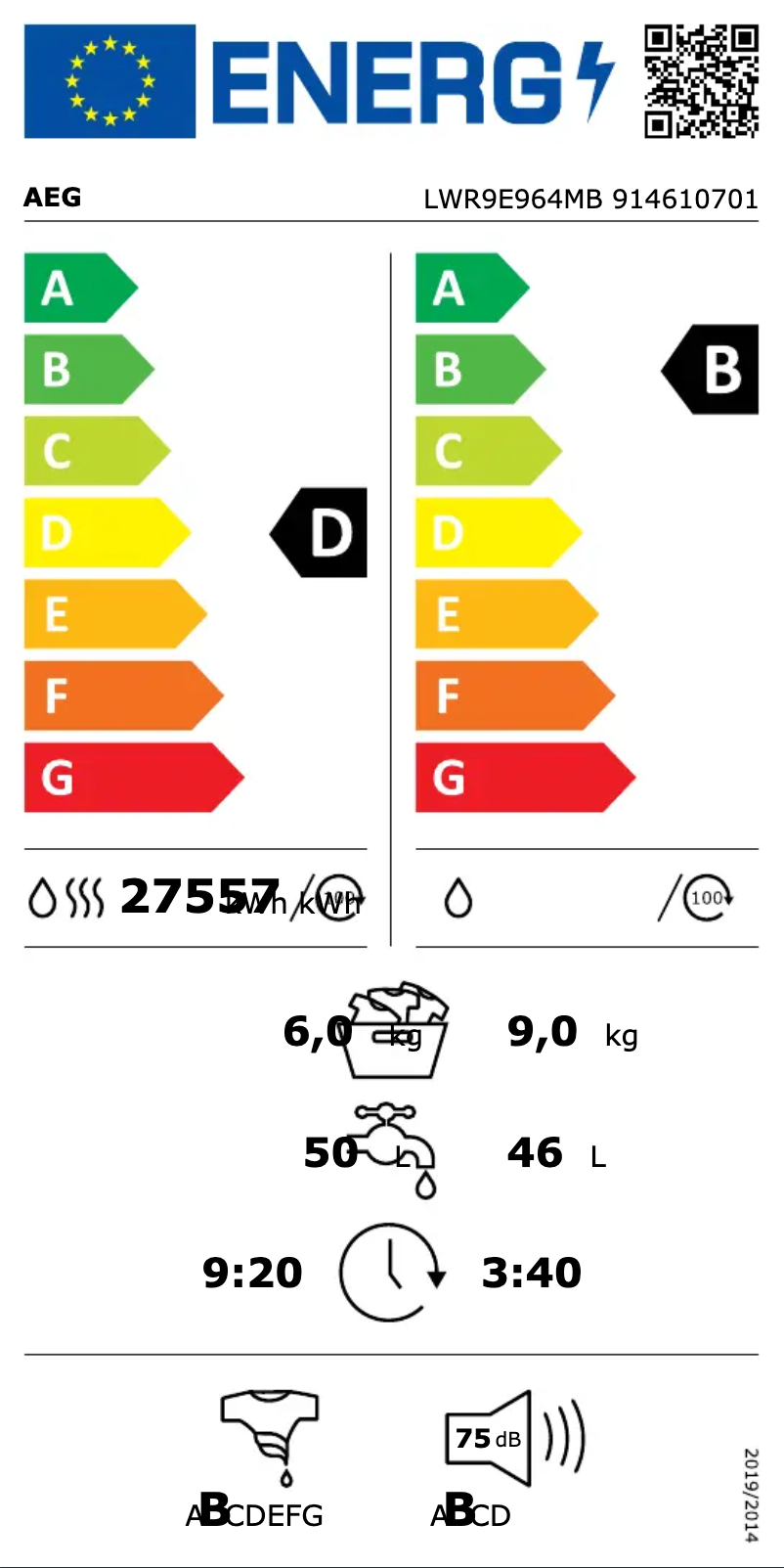 Página 1 del manual Manual de usuario AEG LWR9E964MB