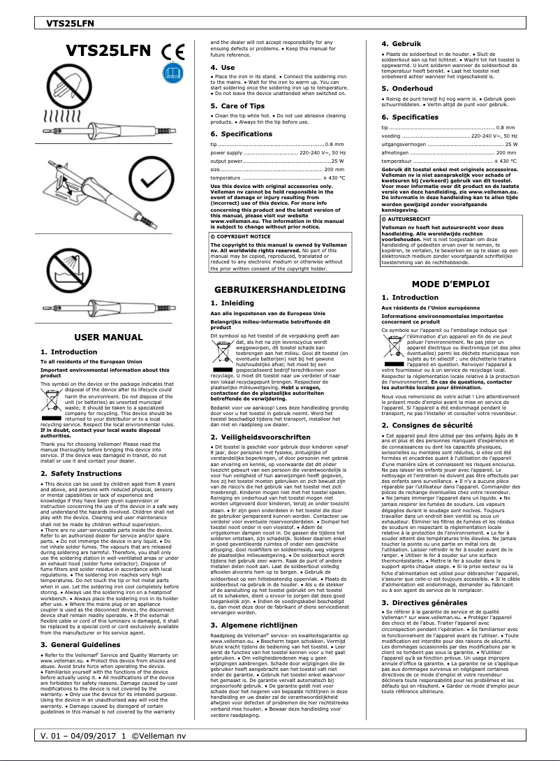 Imagen de la primera página del manual del dispositivo VTS25LFN