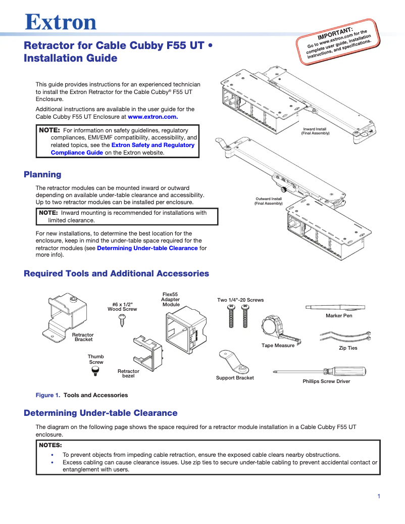 Imagen de la primera página del manual del dispositivo Cable Cubby F55 UT