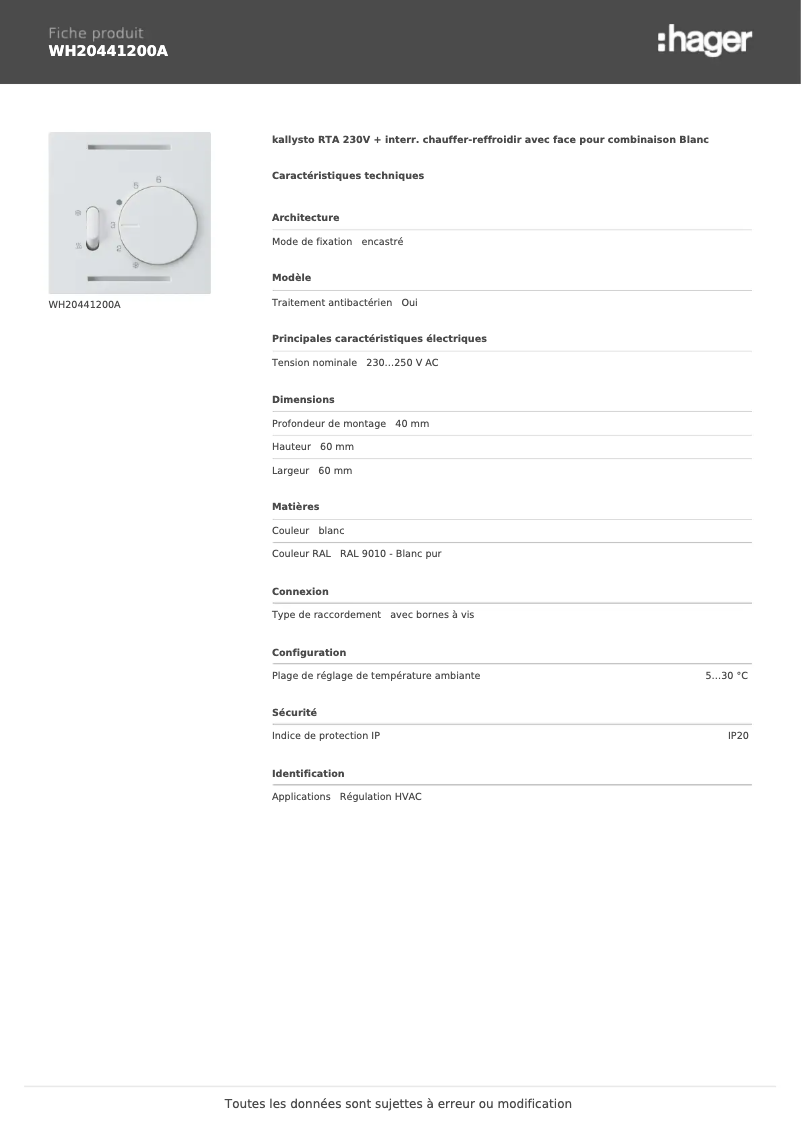 Imagen de la primera página del manual del dispositivo WH20441200A