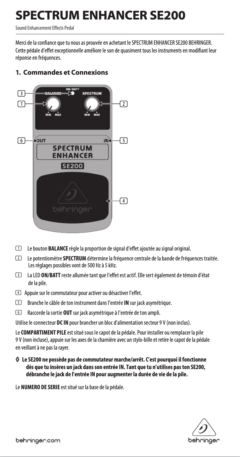 Imagen de la primera página del manual del dispositivo Spectrum Enhancer SE200