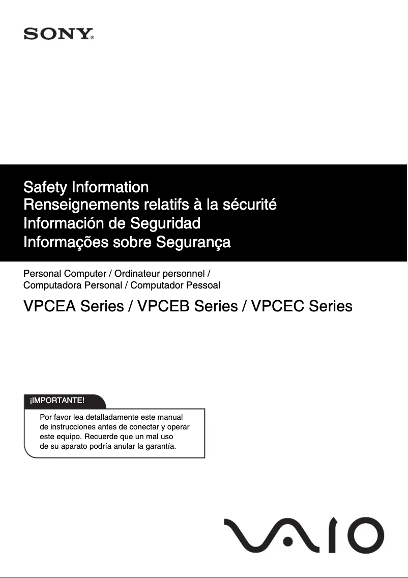 Página nº 1 - Instrucciones de seguridad Sony Vaio VPCEA2VGX