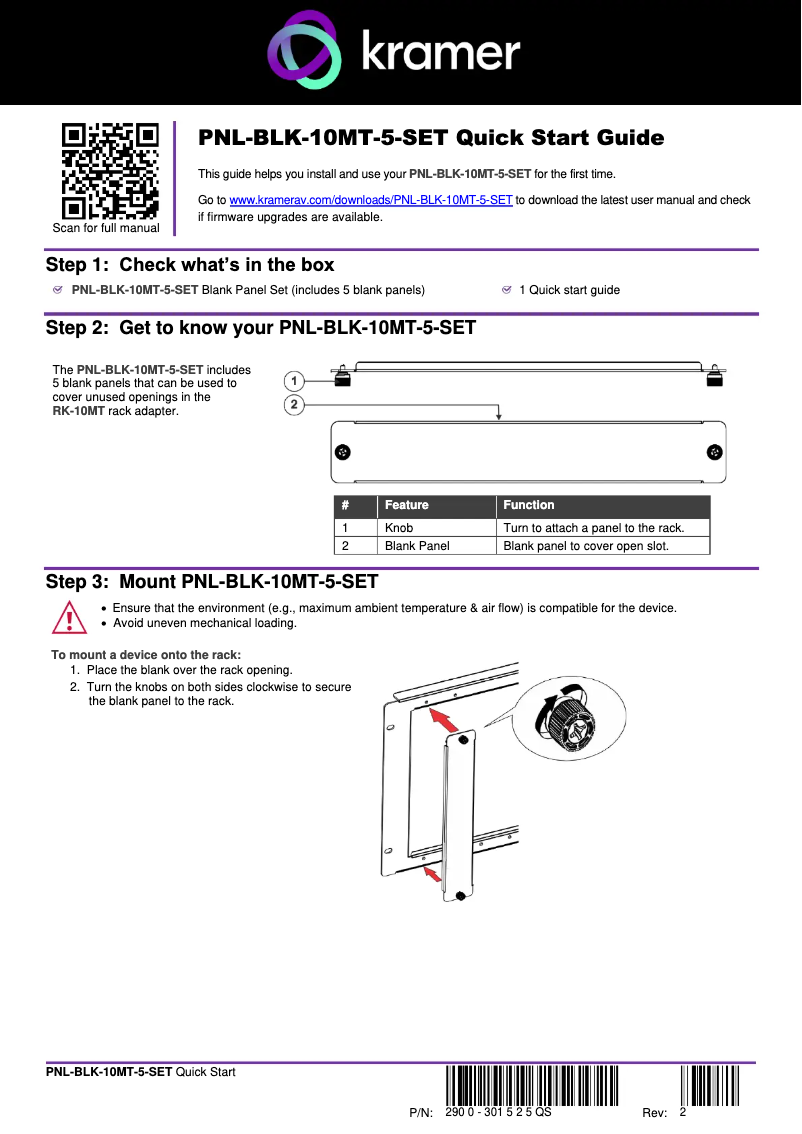 Página nº 1 - Manual de usuario Kramer PNL-BLK-10MT-5-SET