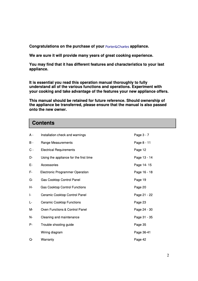 Página 1 del manual Manual de usuario Porter & Charles FEC60B2