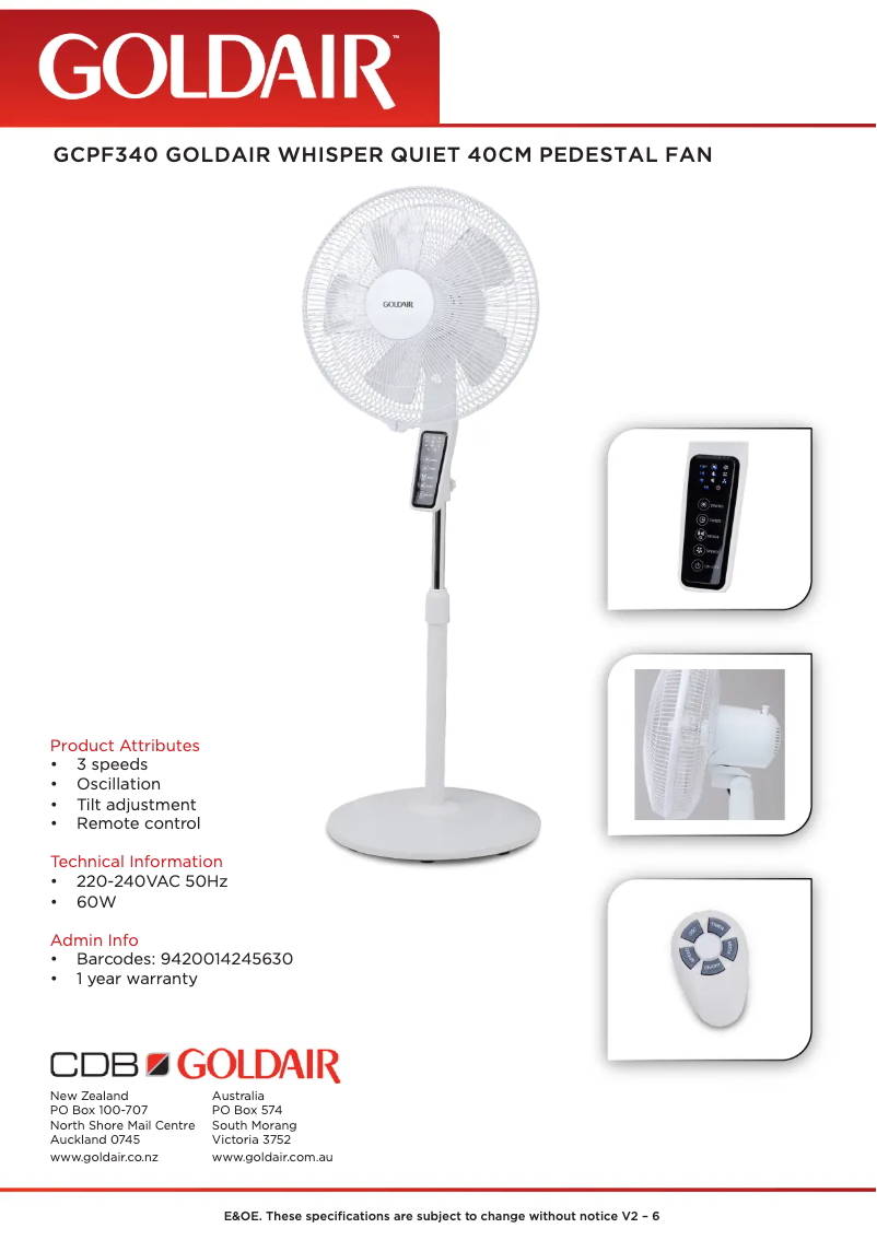 Página 1 del manual Ficha técnica GoldAir GCPF340