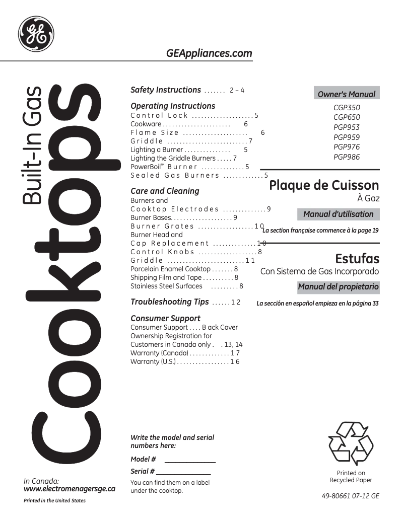Imagen de la primera página del manual del dispositivo Profile PGP959SETSS