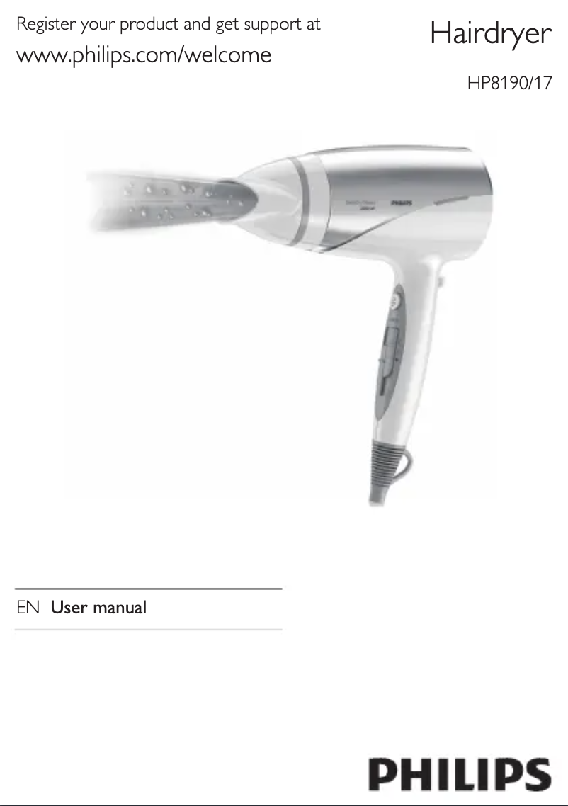 Imagen de la primera página del manual del dispositivo SalonDry Silence HP8190