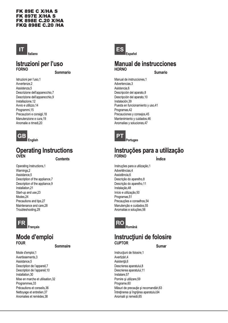 Imagen de la primera página del manual del dispositivo FK 89E C X/HA S