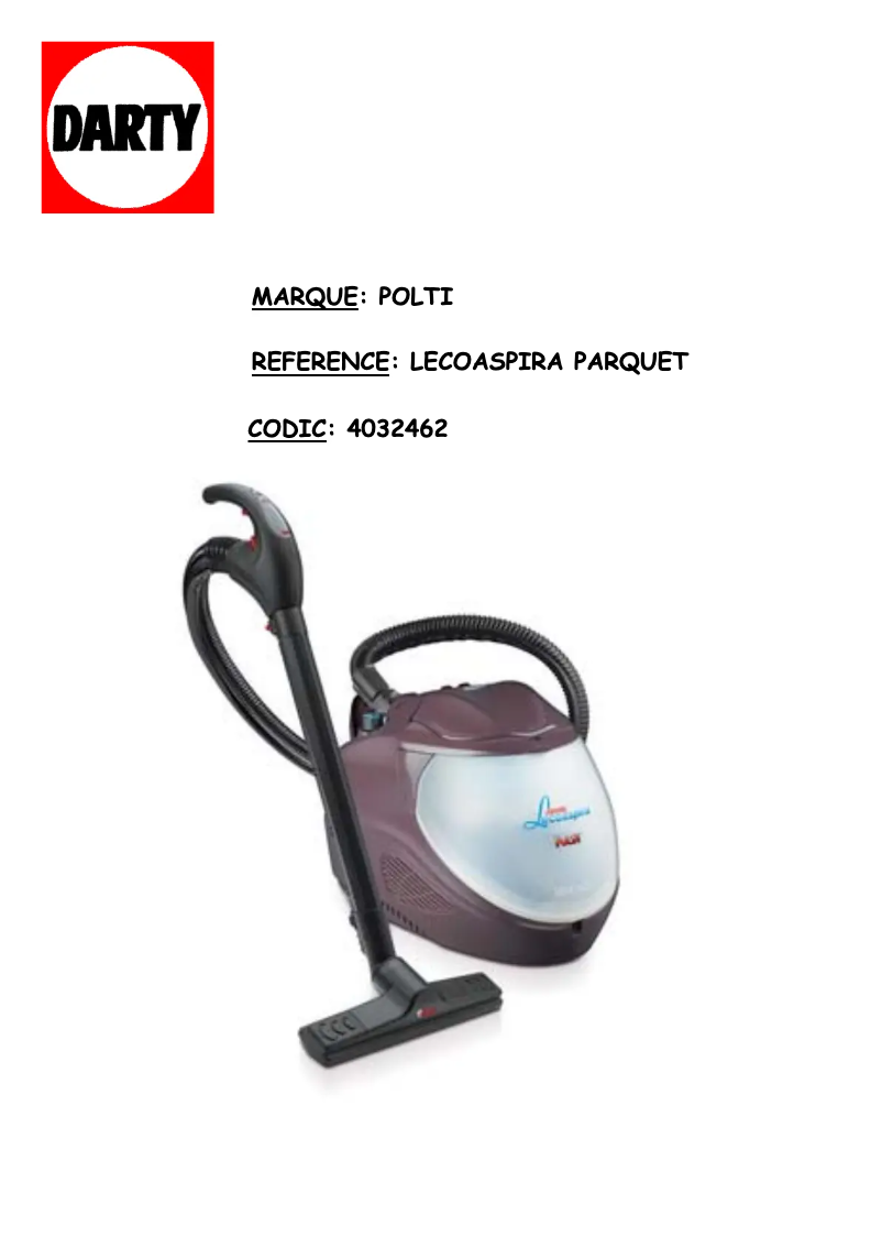 Página 1 del manual Manual de usuario Polti Vaporetto Lecoaspira Parquet