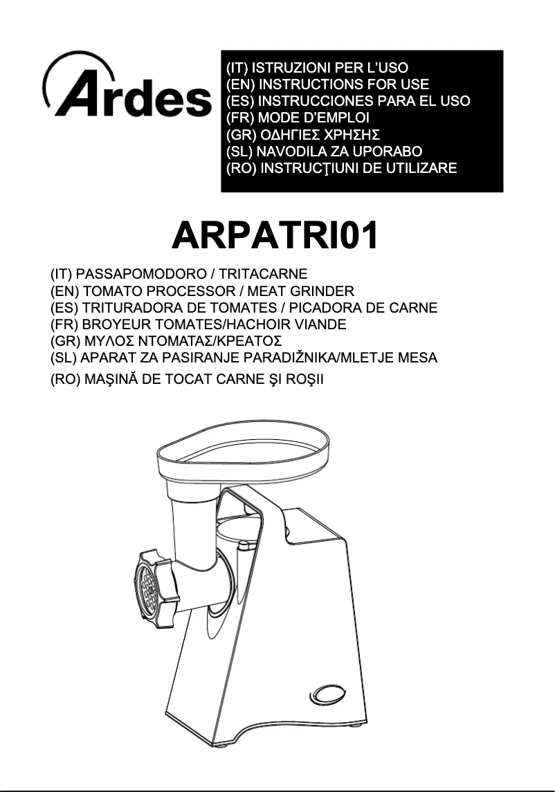 Imagen de la primera página del manual del dispositivo ARPATRI01