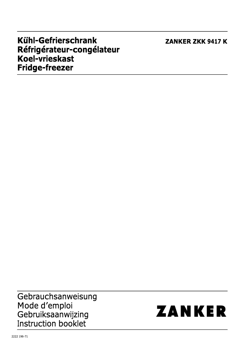 Página 1 del manual Manual de usuario Zanker ZKK9417K