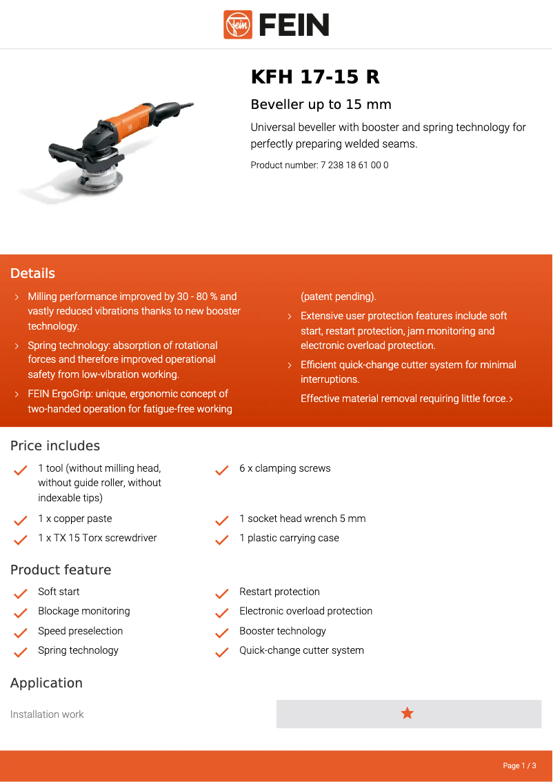Imagen de la primera página del manual del dispositivo KFH 17-15 R