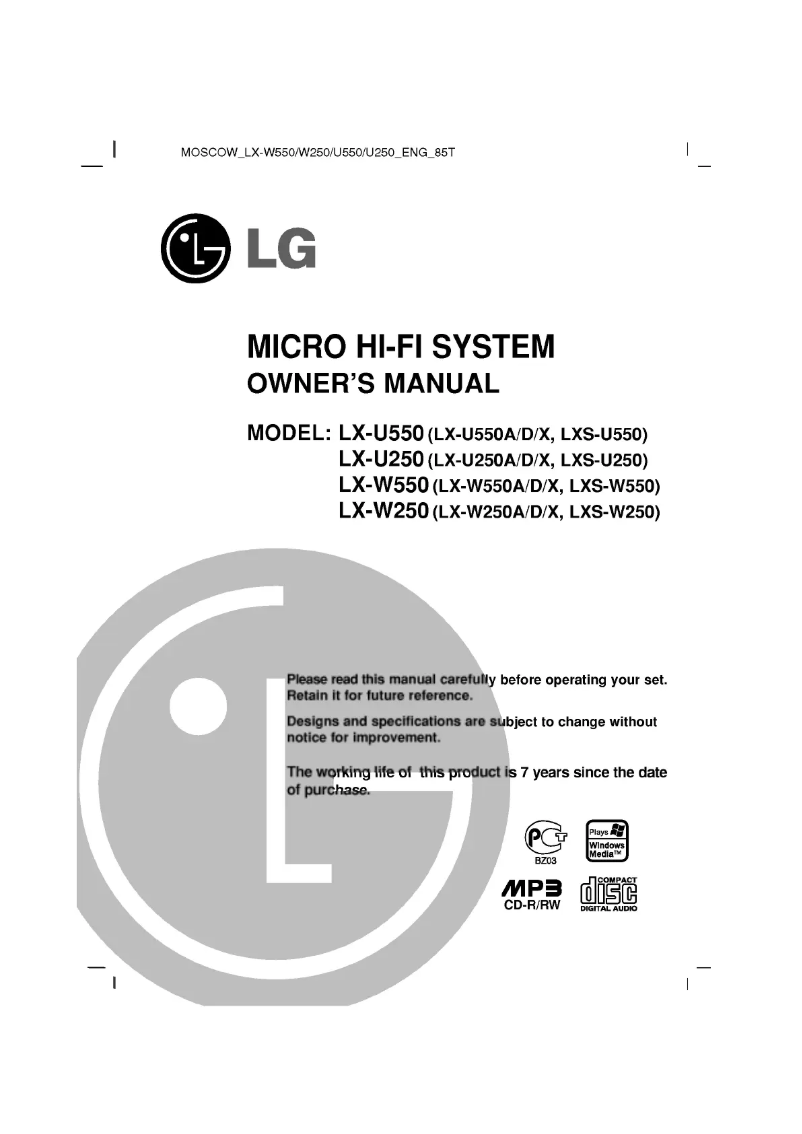 Imagen de la primera página del manual del dispositivo LX-U250X