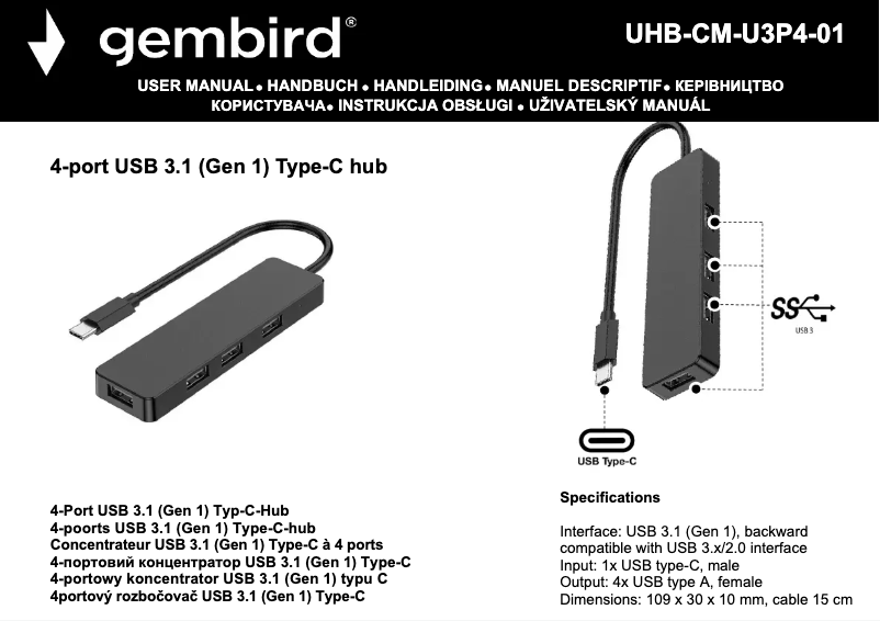 Página 1 del manual Manual de usuario Gembird UHB-CM-U3P4-01