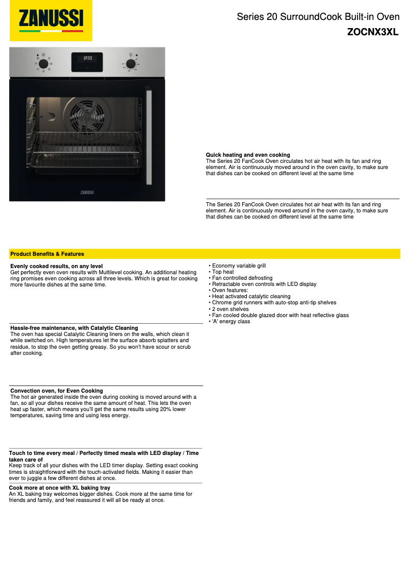 Página 1 del manual Ficha técnica Zanussi ZOCNX3XL